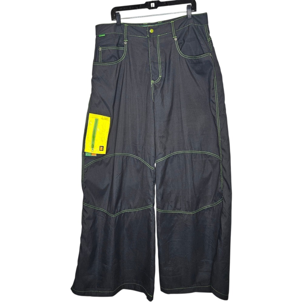 Kikwear Vintage 90s Y2k Wide Leg Rave Baggy Pants Neon Reflective Skater Rare 38